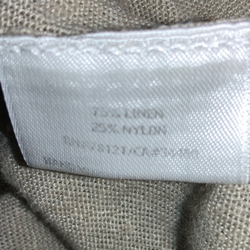 Eileen Fisher Petite tan linen blend open front cropped cardigan Sz PM raw edges - Picture 4 of 5